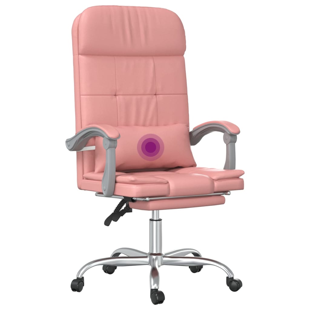 Silla de oficina reclinable masaje cuero sintético rosa vidaXL