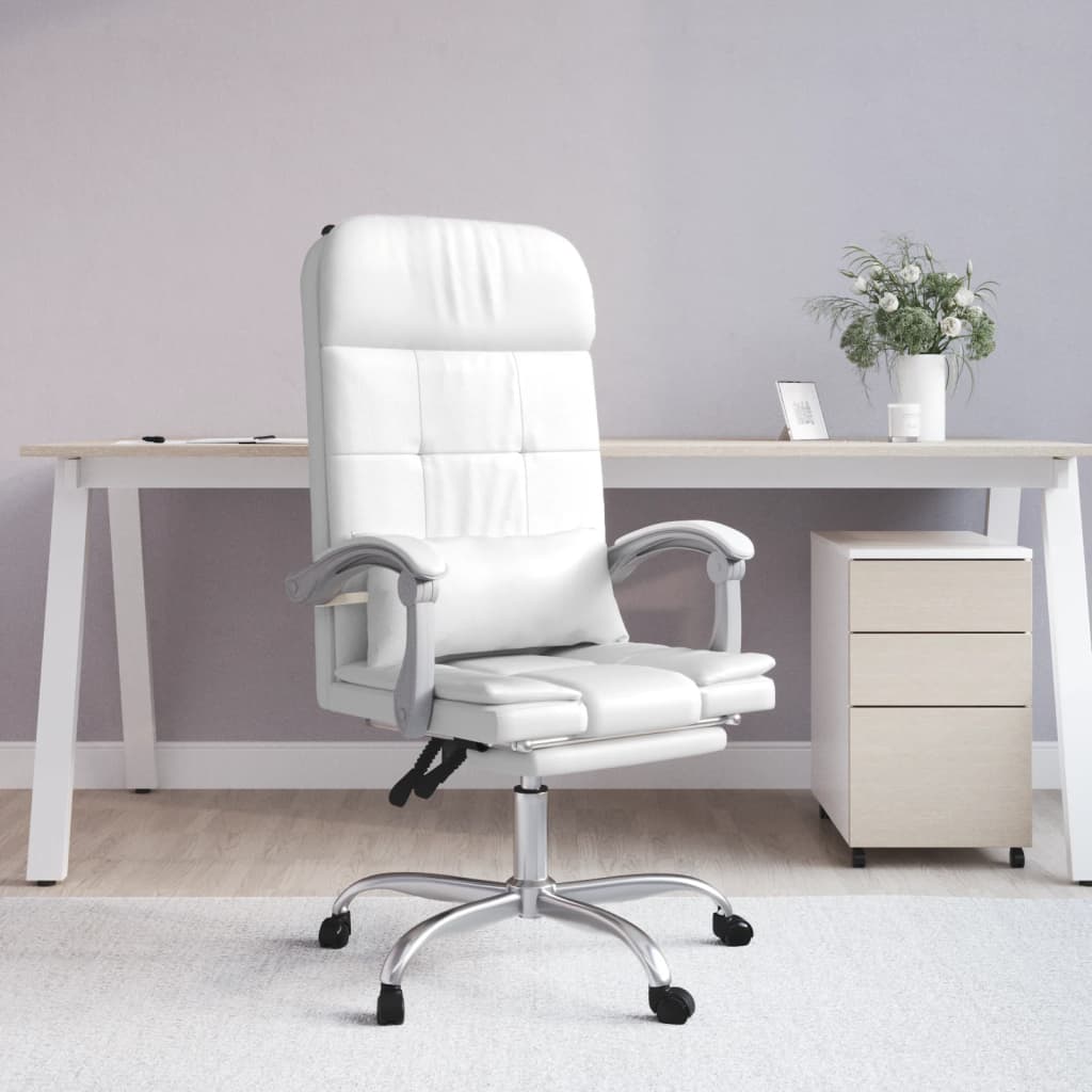 Vetonek Silla de oficina reclinable masaje cuero sintético blanco