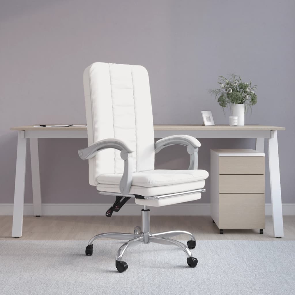 Vetonek Silla de oficina reclinable cuero sintético blanco