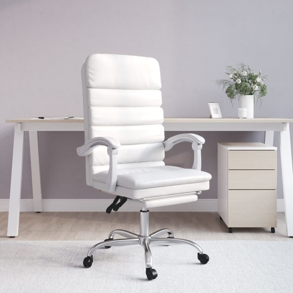 Vetonek Silla de oficina reclinable masaje cuero sintético blanco