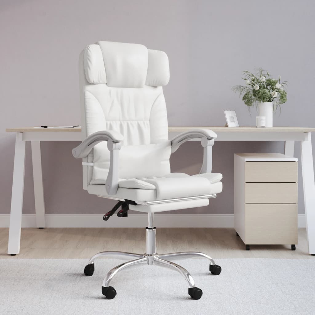 Vetonek Silla de oficina reclinable cuero sintético blanco