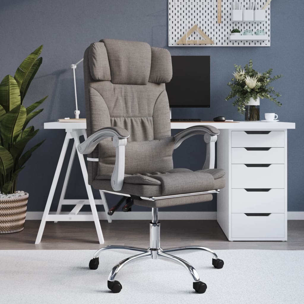 Vetonek Silla de oficina reclinable con masaje tela gris taupé