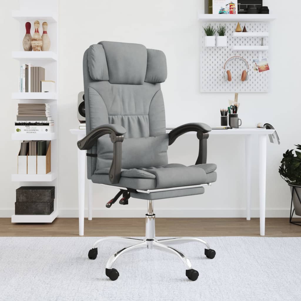 Vetonek Silla de oficina reclinable con masaje de tela gris claro