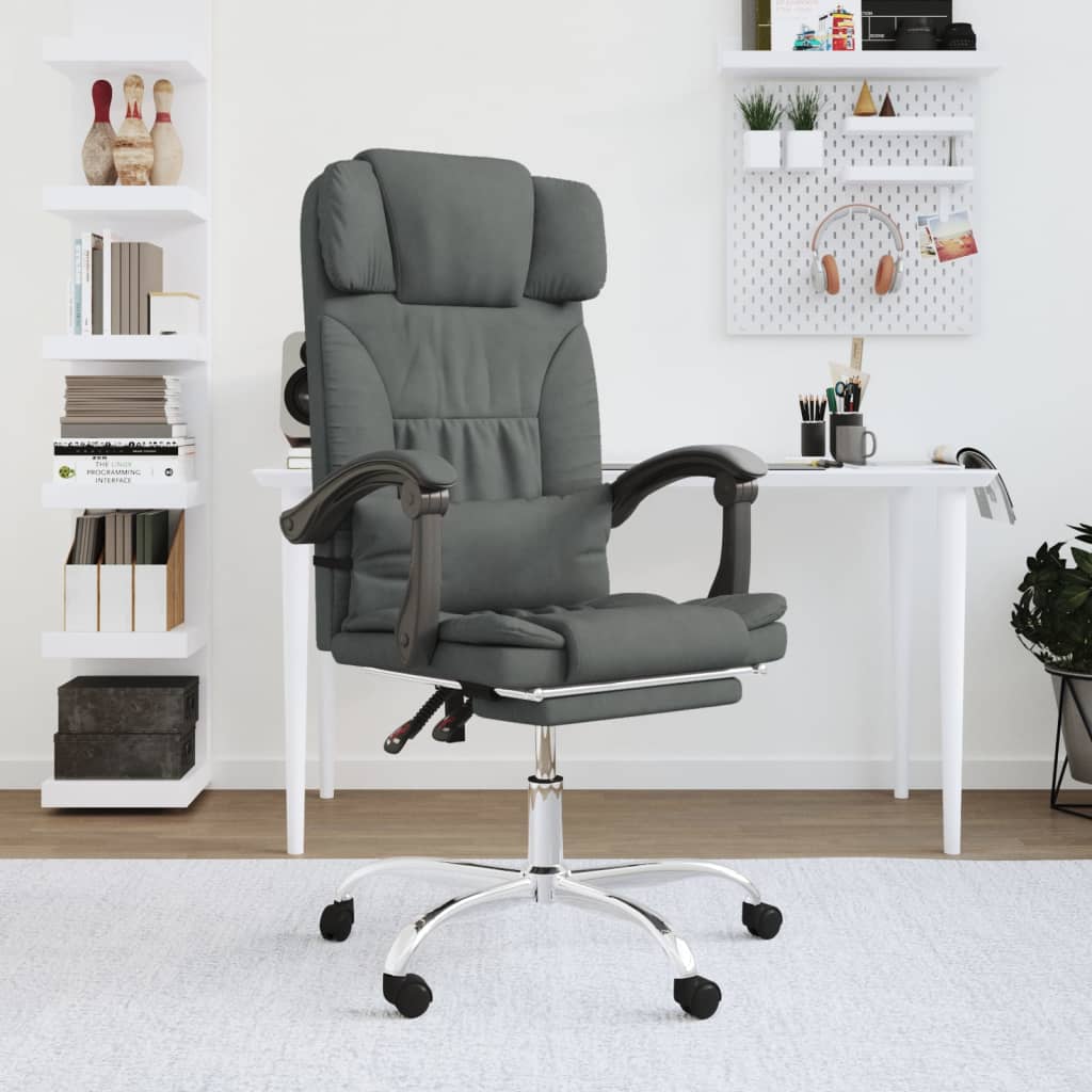 Vetonek Silla de oficina reclinable con masaje de tela gris oscuro