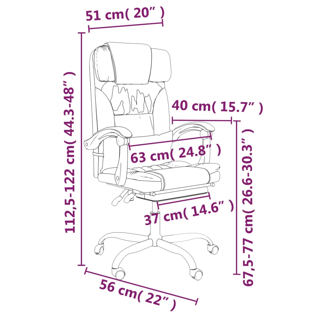 Silla de oficina reclinable masaje cuero sintético rosa vidaXL