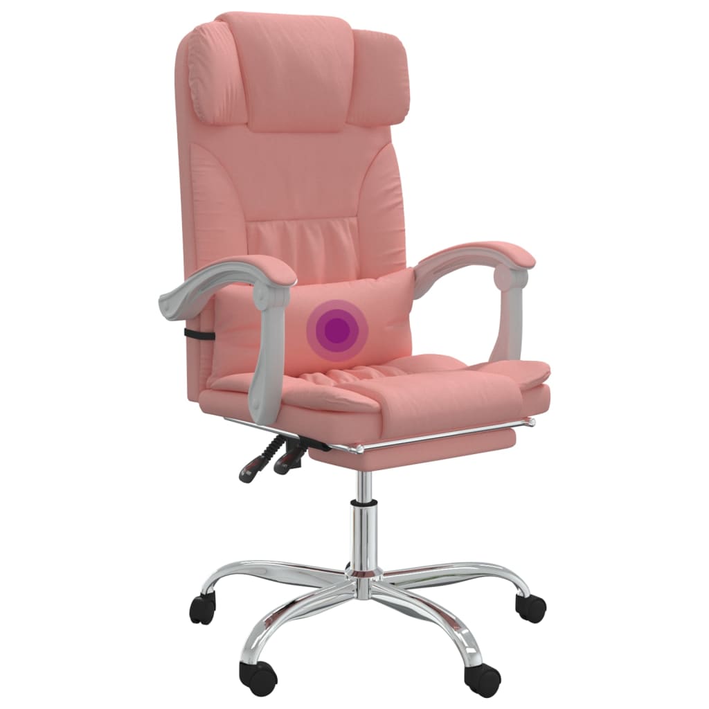 Silla de oficina reclinable masaje cuero sintético rosa vidaXL