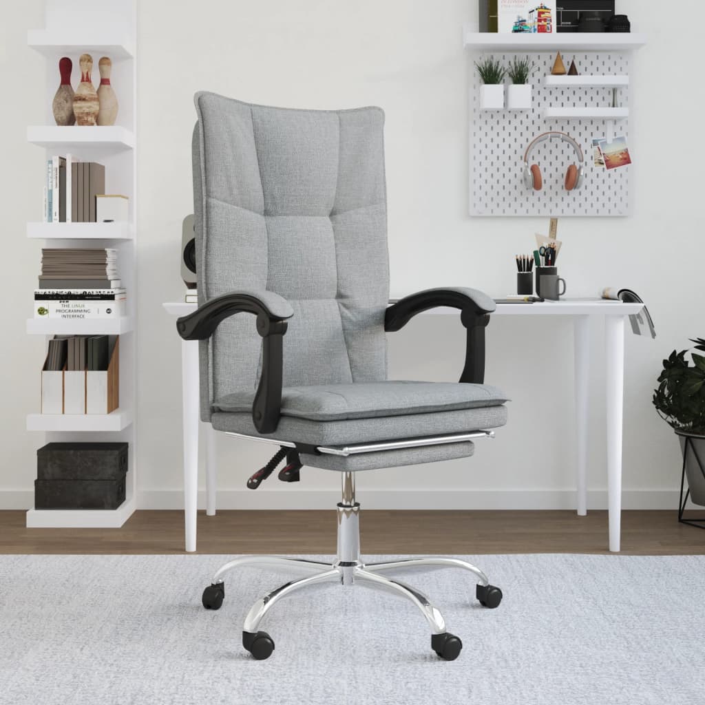 Vetonek Silla de oficina reclinable de tela gris claro