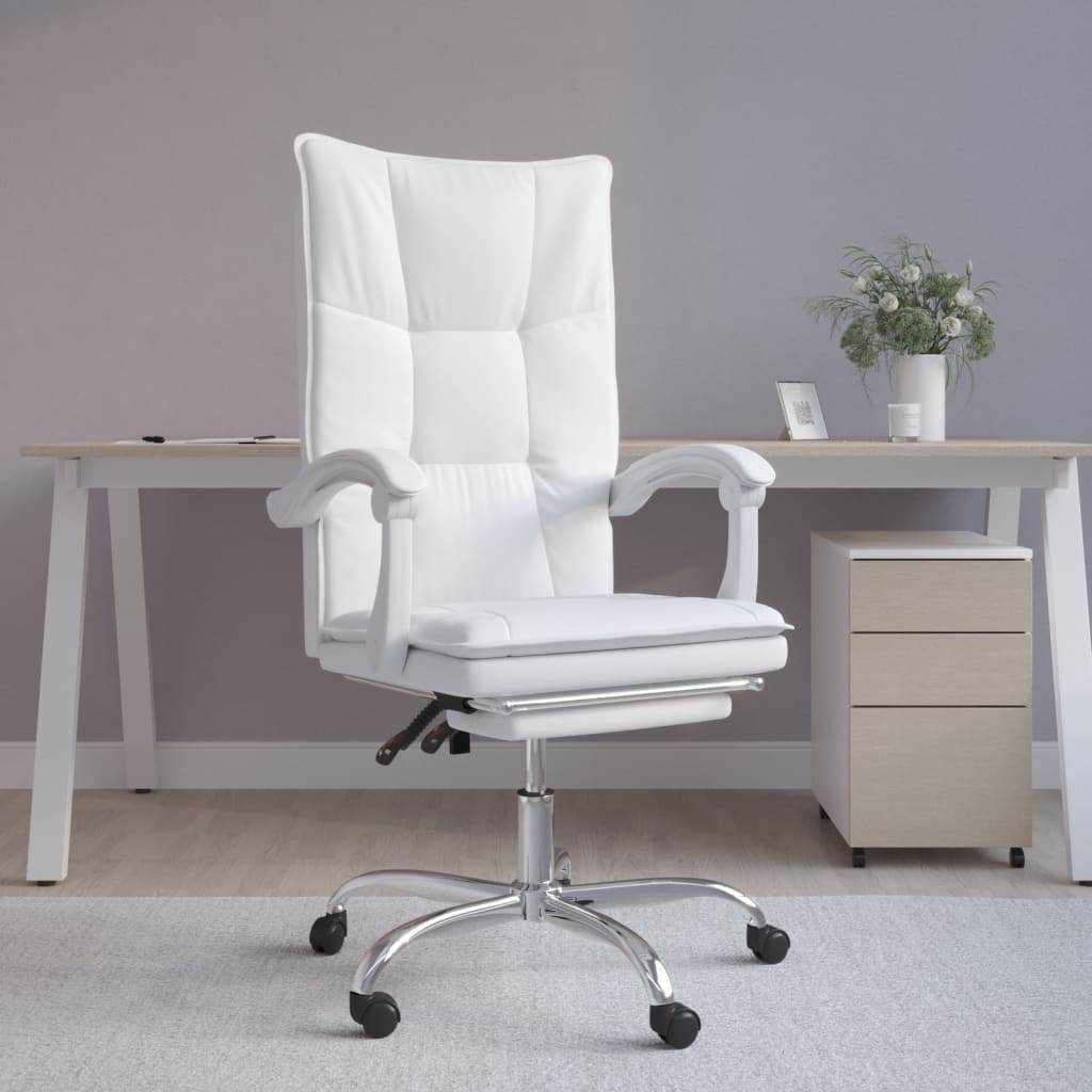 Vetonek Silla de oficina reclinable cuero sintético blanco