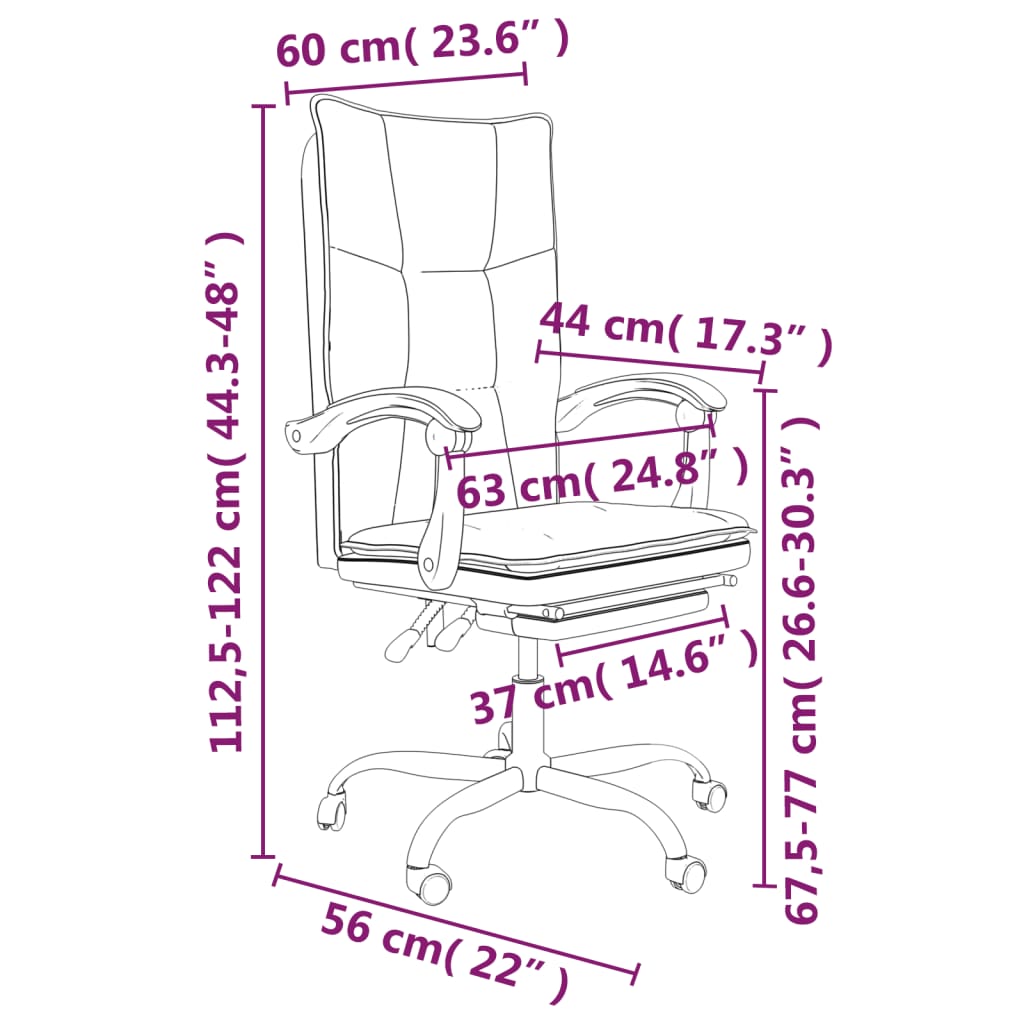 Silla de oficina reclinable cuero sintético blanco vidaXL