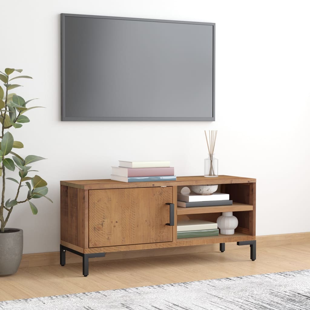 Vetonek Mueble para TV madera maciza de pino marrón 90x30x40 cm