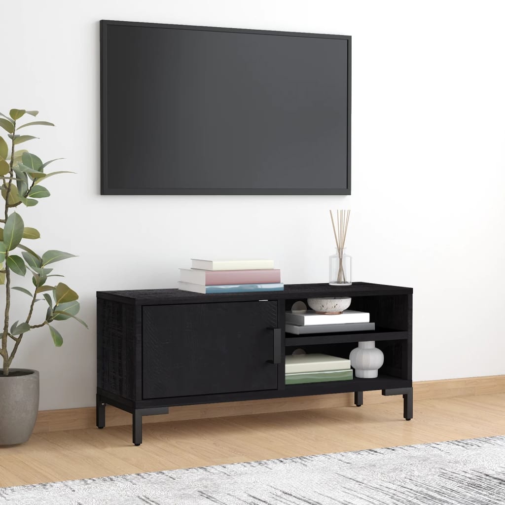 Vetonek Mueble para TV madera maciza de pino negro 90x30x40 cm