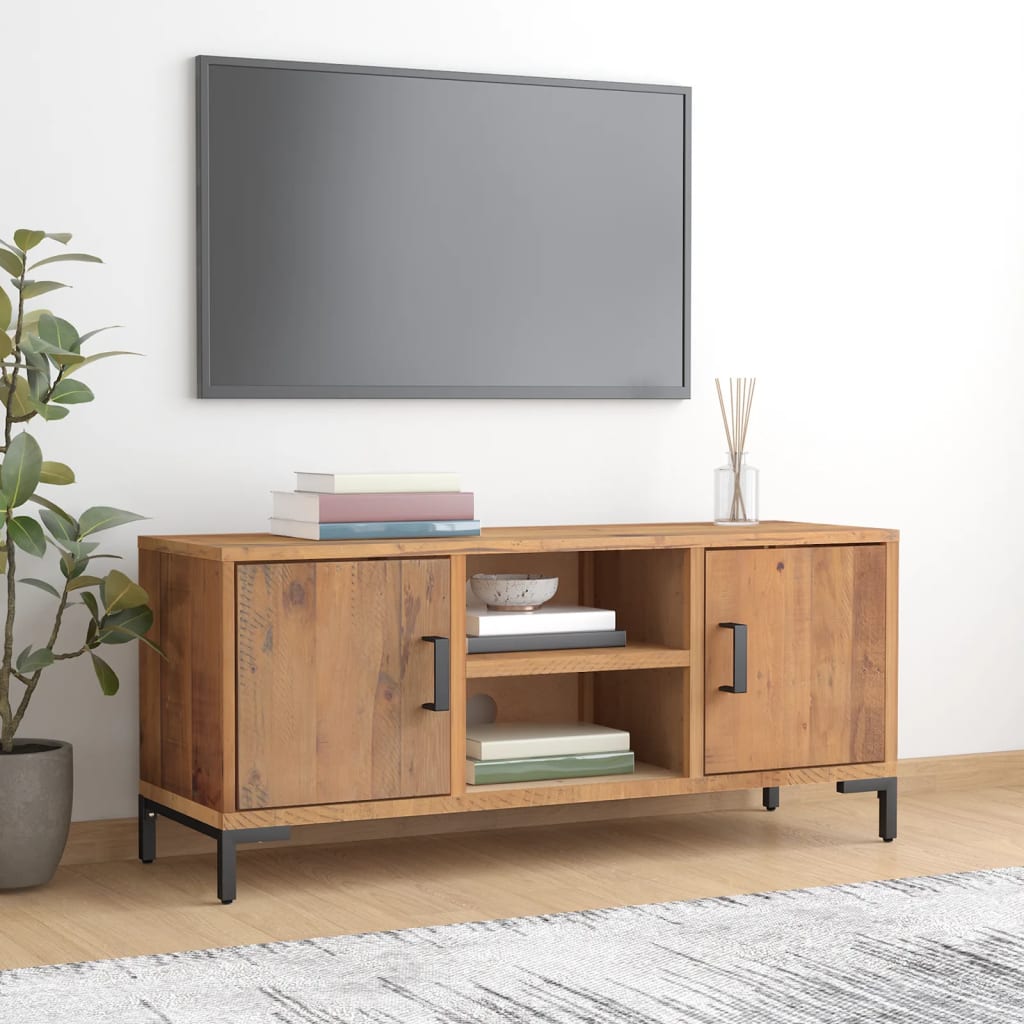 Vetonek Mueble para TV madera maciza de pino marrón 110x35x48 cm