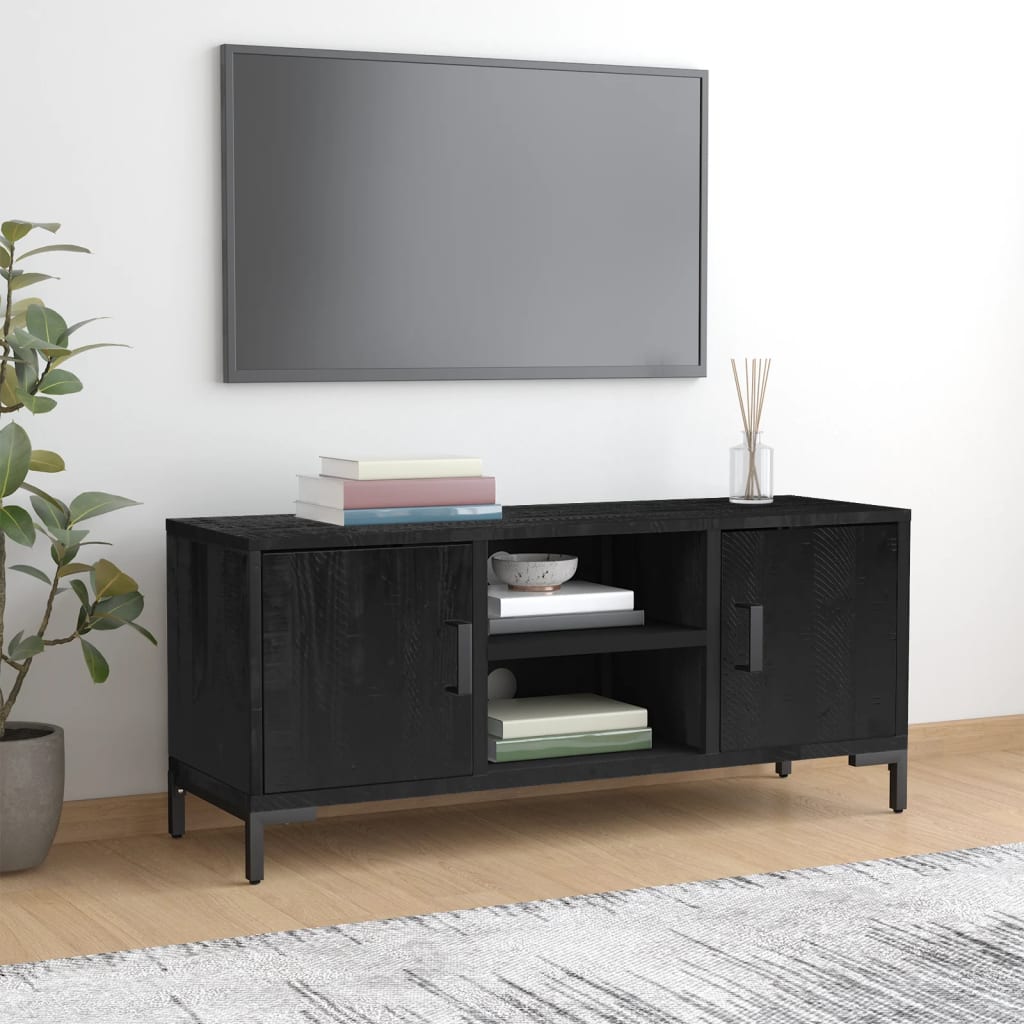 Vetonek Mueble para TV madera maciza de pino negro 110x35x48 cm