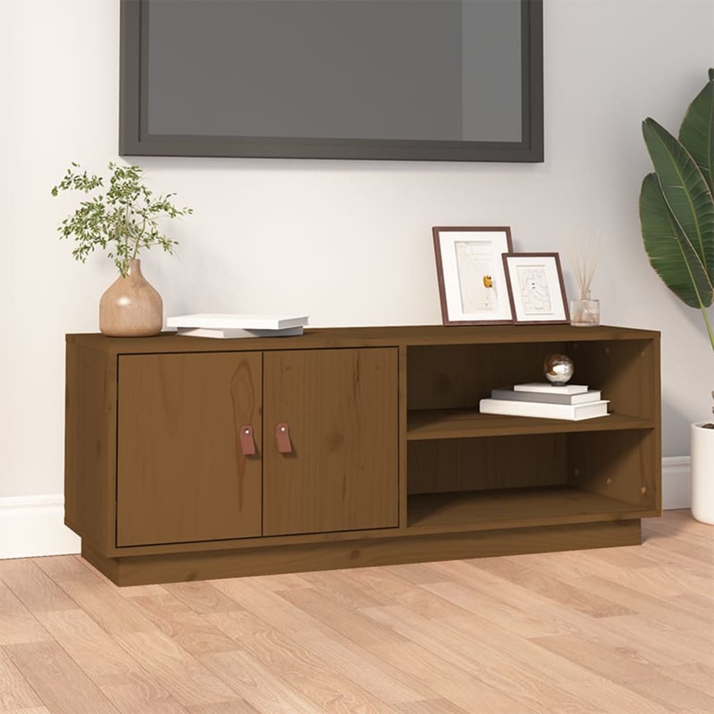 Vetonek Mueble de TV madera maciza de pino marrón miel 105x34x40 cm