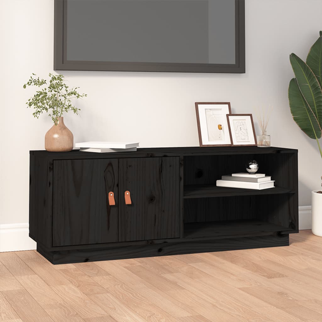 Vetonek Mueble de TV de madera maciza de pino negro 105x34x40 cm