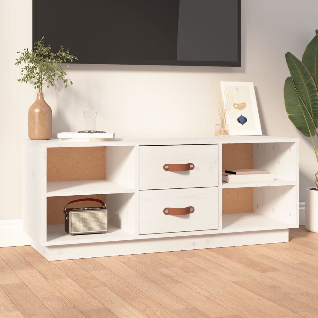 Vetonek Mueble de TV de madera maciza de pino blanco 100x34x40 cm