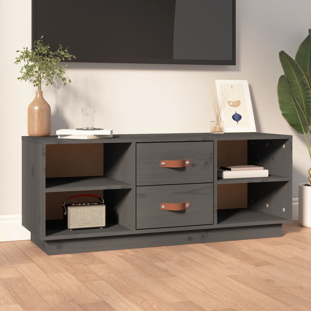 Vetonek Mueble de TV de madera maciza de pino gris 100x34x40 cm