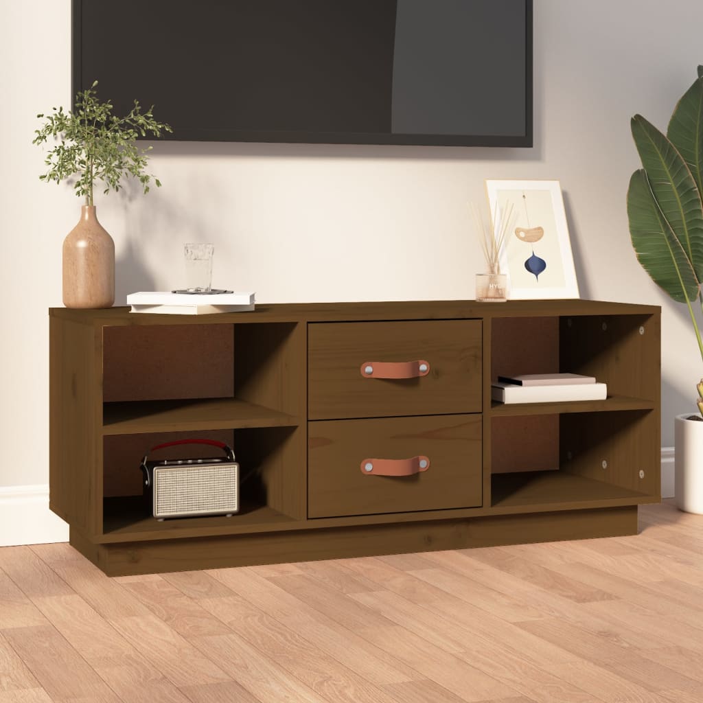 Vetonek Mueble de TV madera maciza de pino marrón miel 100x34x40 cm