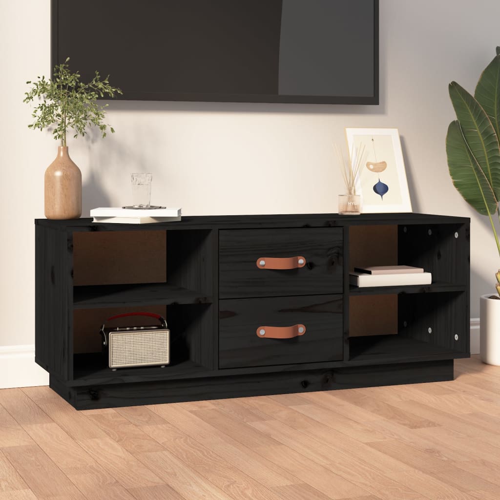 Vetonek Mueble de TV de madera maciza de pino negro 100x34x40 cm