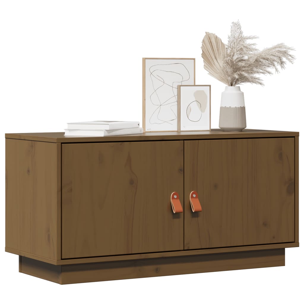 TV furniture solid wood of brown pine honey 80x34x40 cm