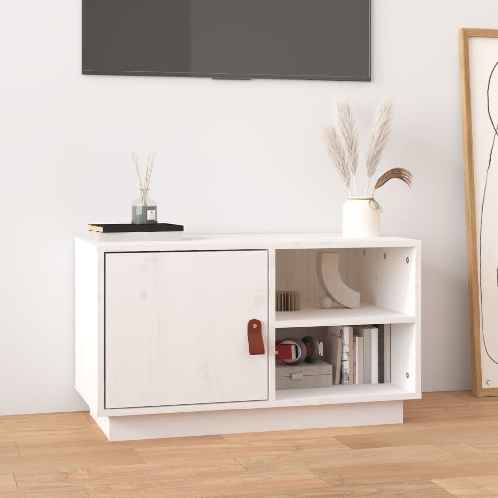 Vetonek Mueble de TV de madera maciza de pino blanco 70x34x40 cm