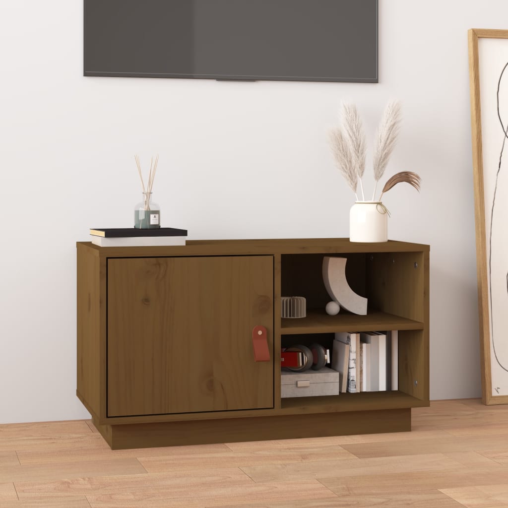 Vetonek Mueble de TV madera maciza de pino marrón miel 70x34x40 cm