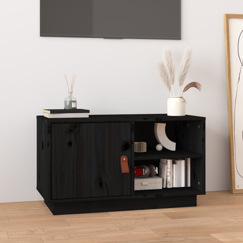 Vetonek Mueble de TV de madera maciza de pino negro 70x34x40 cm