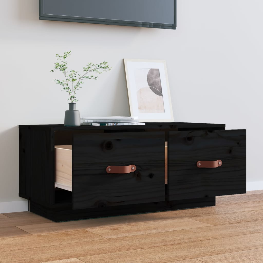 Mueble de TV de madera maciza de pino negro 80x34x35 cm