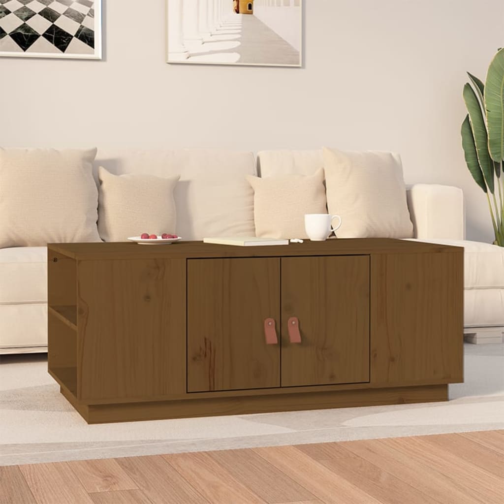 Vetonek Mesa de centro madera maciza de pino marrón miel 100x50x41 cm