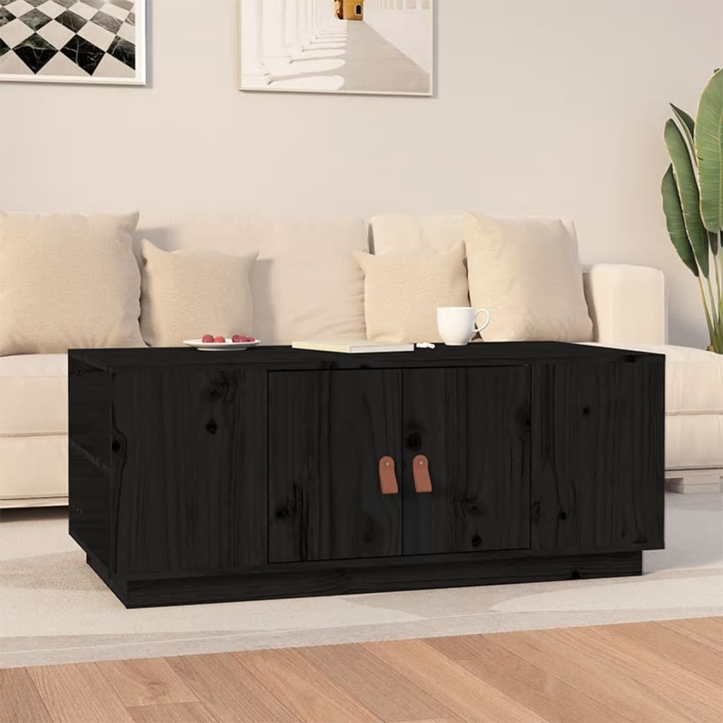 Vetonek Mesa de centro de madera maciza de pino negro 100x50x41 cm