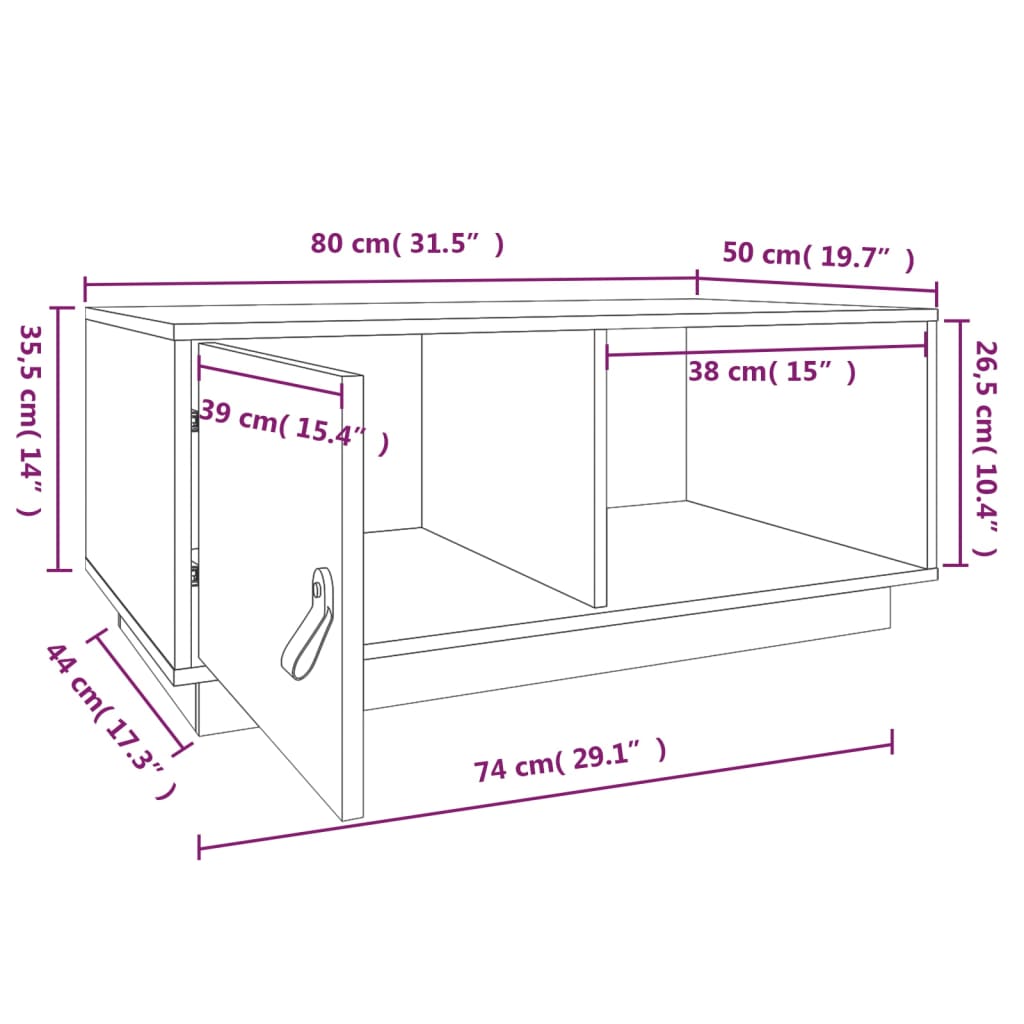 Tabella centrale in legno di pino grigio pino 80x50x35.5 cm