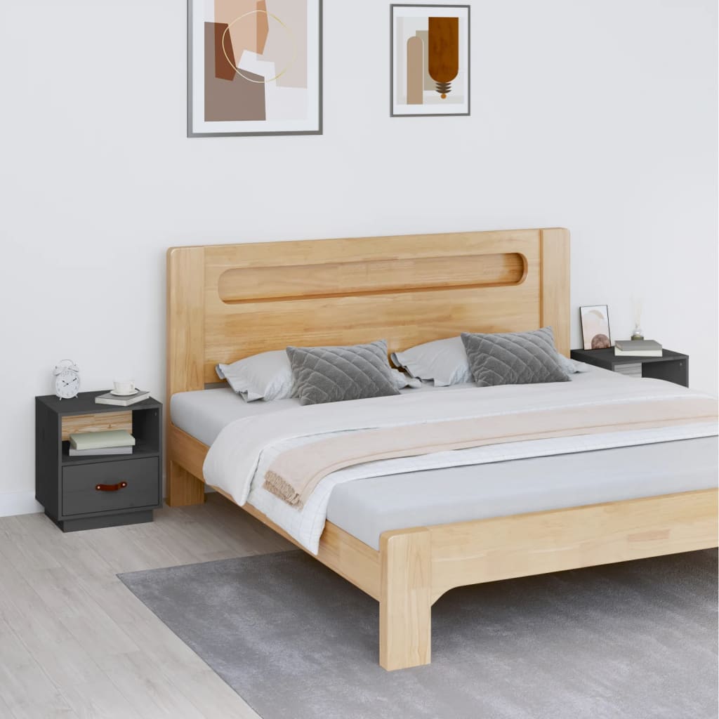 Vetonek Mesitas de noche 2 uds madera maciza pino gris 40x34x45 cm