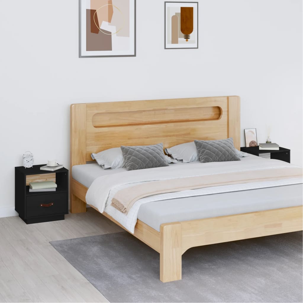 Vetonek Mesitas de noche 2 uds madera maciza de pino negro 40x34x45 cm