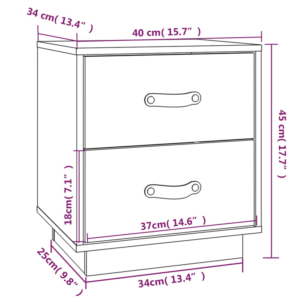 Mesita de noche madera maciza de pino marrón miel 40x34x45 cm - Vetonek