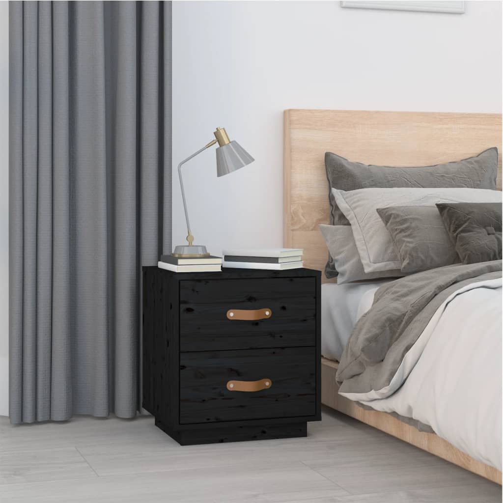 Vetonek Mesita de noche madera maciza de pino negro 40x34x45 cm