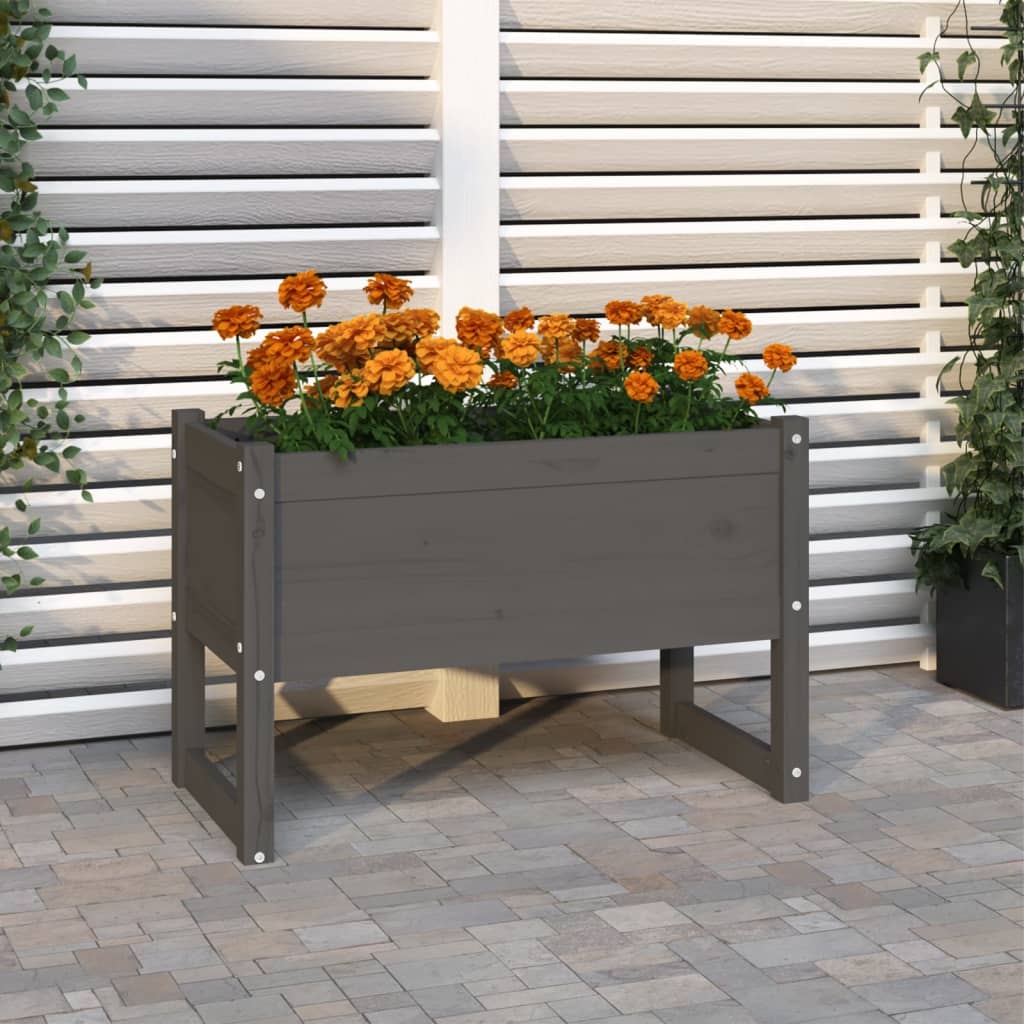 Vetonek Jardinera de madera maciza de pino gris 78x40x52 cm