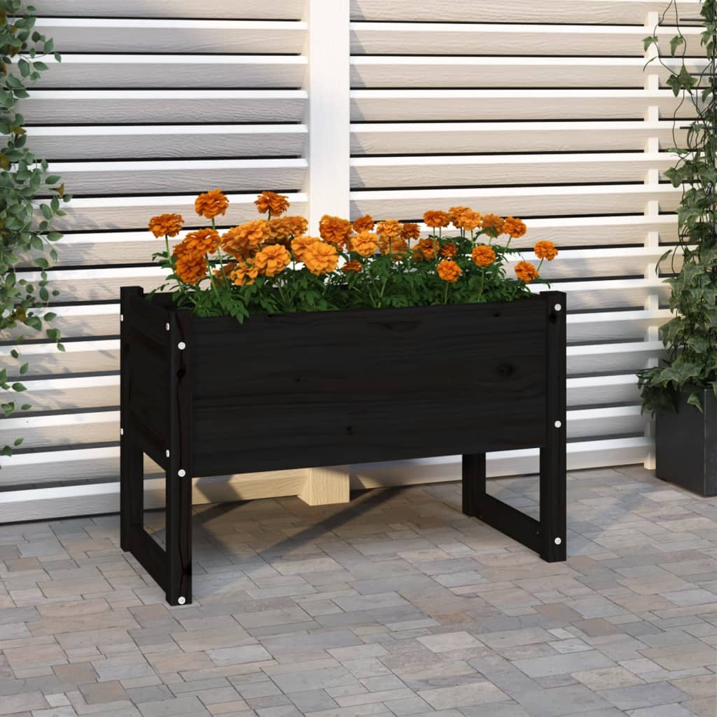 Jardinera madera maciza de pino negro 78x40x52 cm v6187 Vetonek