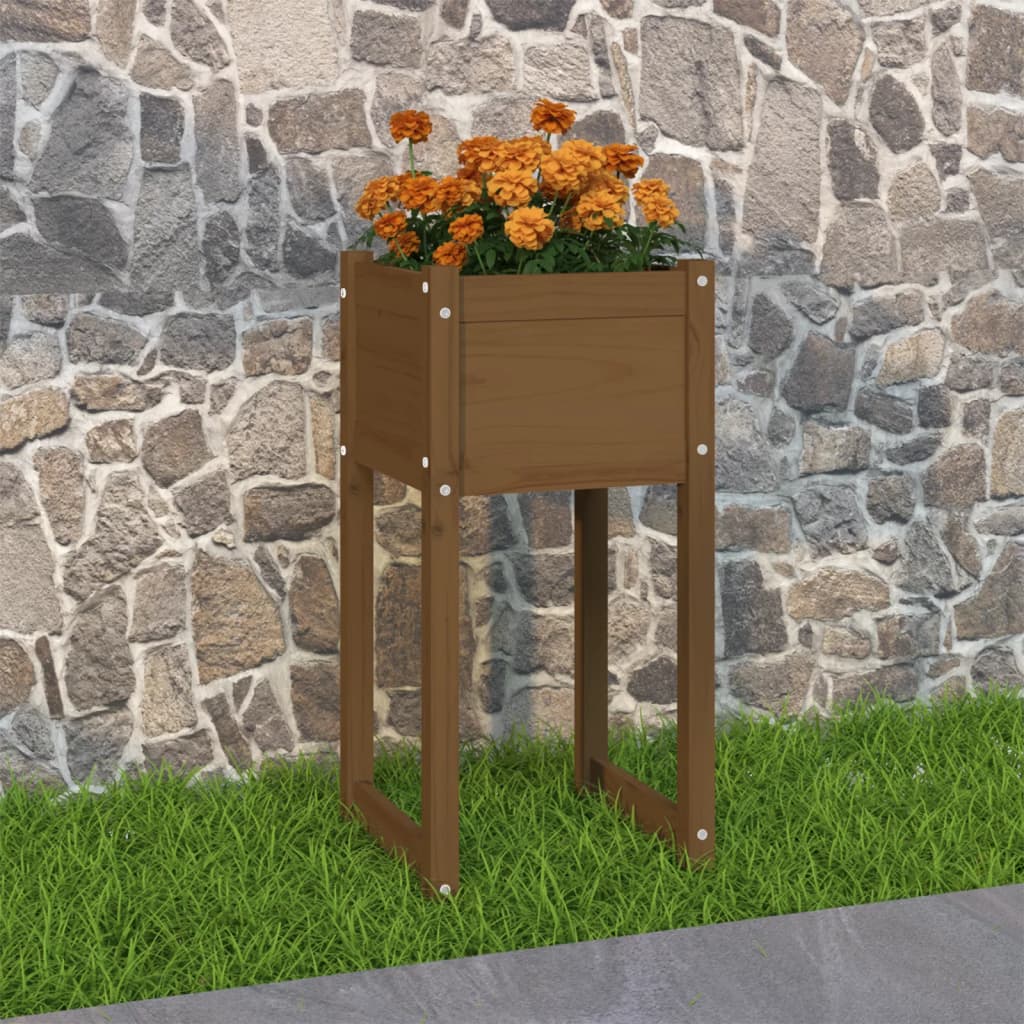 Jardinera madera maciza de pino marrón miel 40x40x81 cm v6255 Vetonek