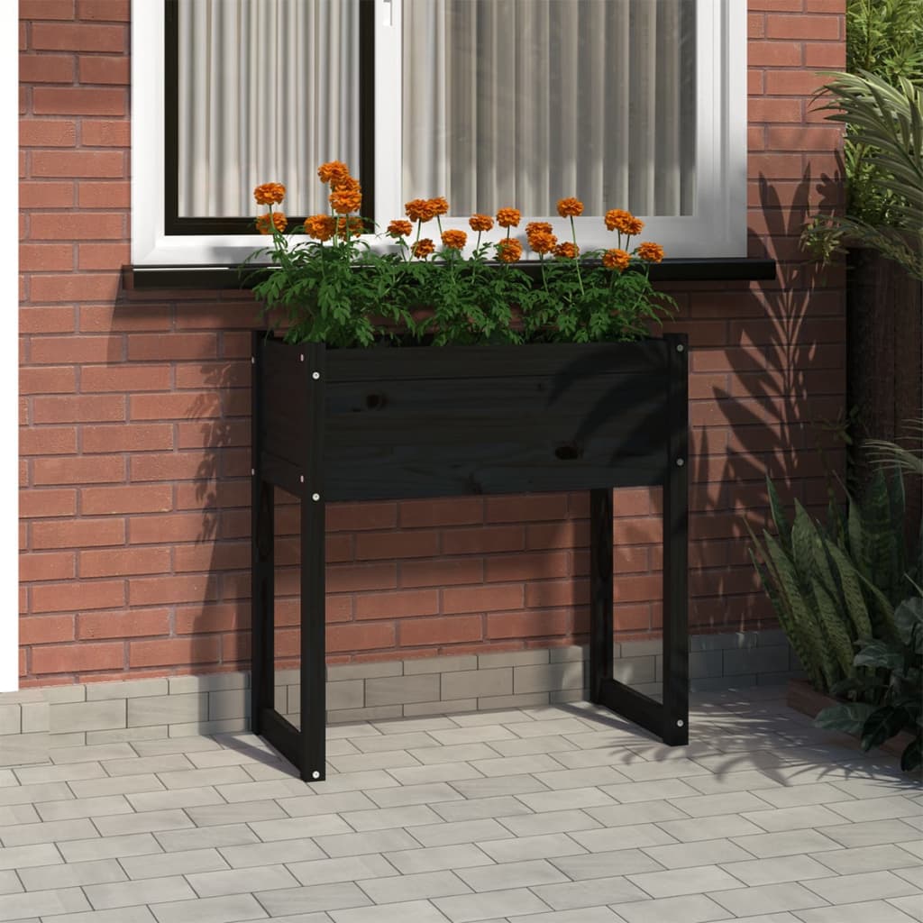 Vetonek Jardinera madera maciza de pino negro 78x40x81 cm