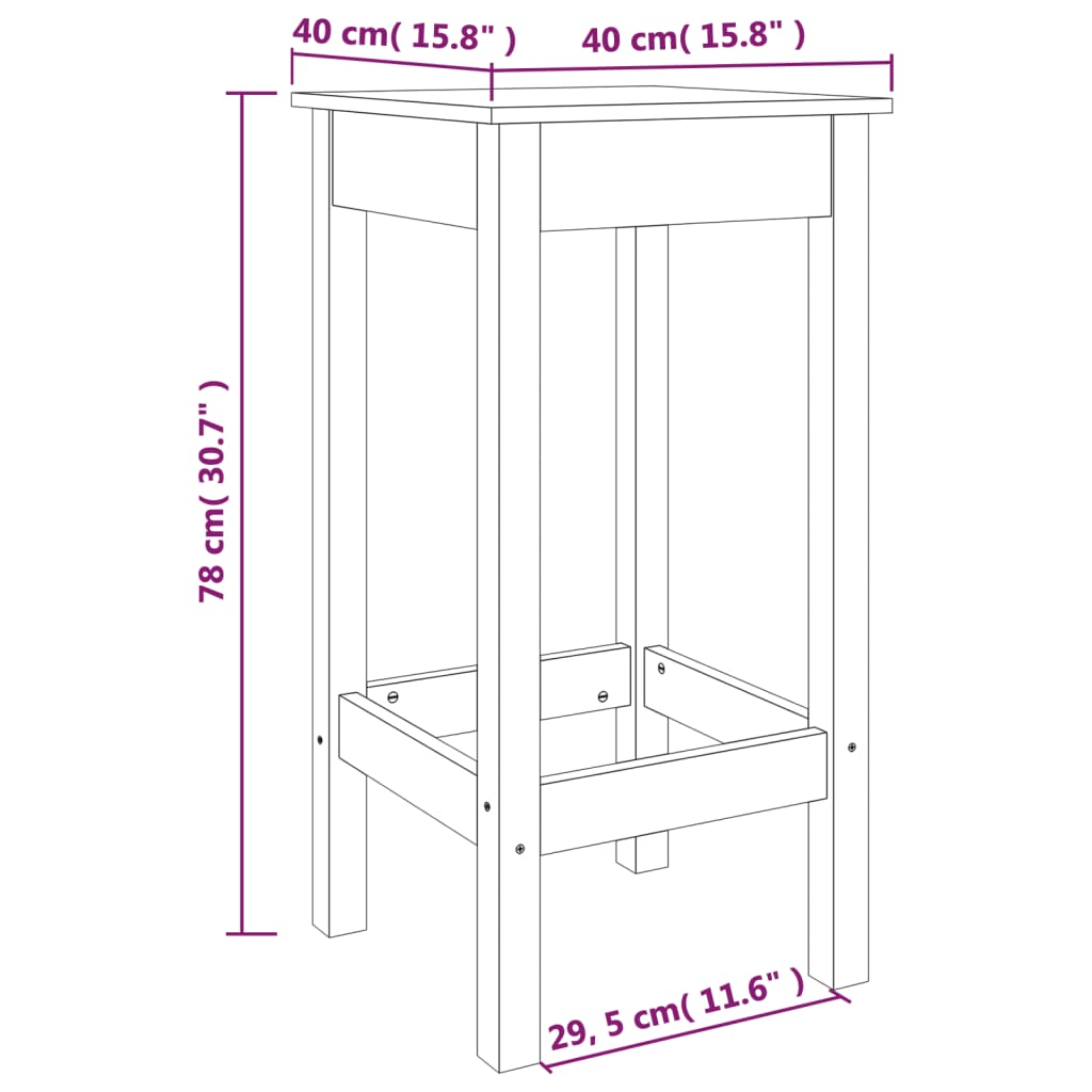 Taburetes altos 2 uds madera maciza de pino gris 40x40x78 cm vidaXL