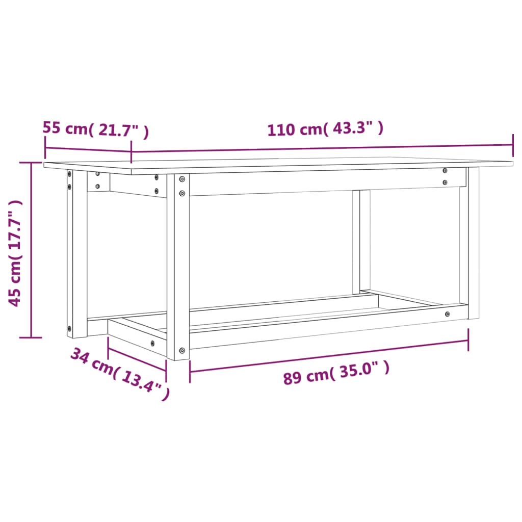 Sonno tavolo in legno di miele di pino marrone 110x55x45 cm