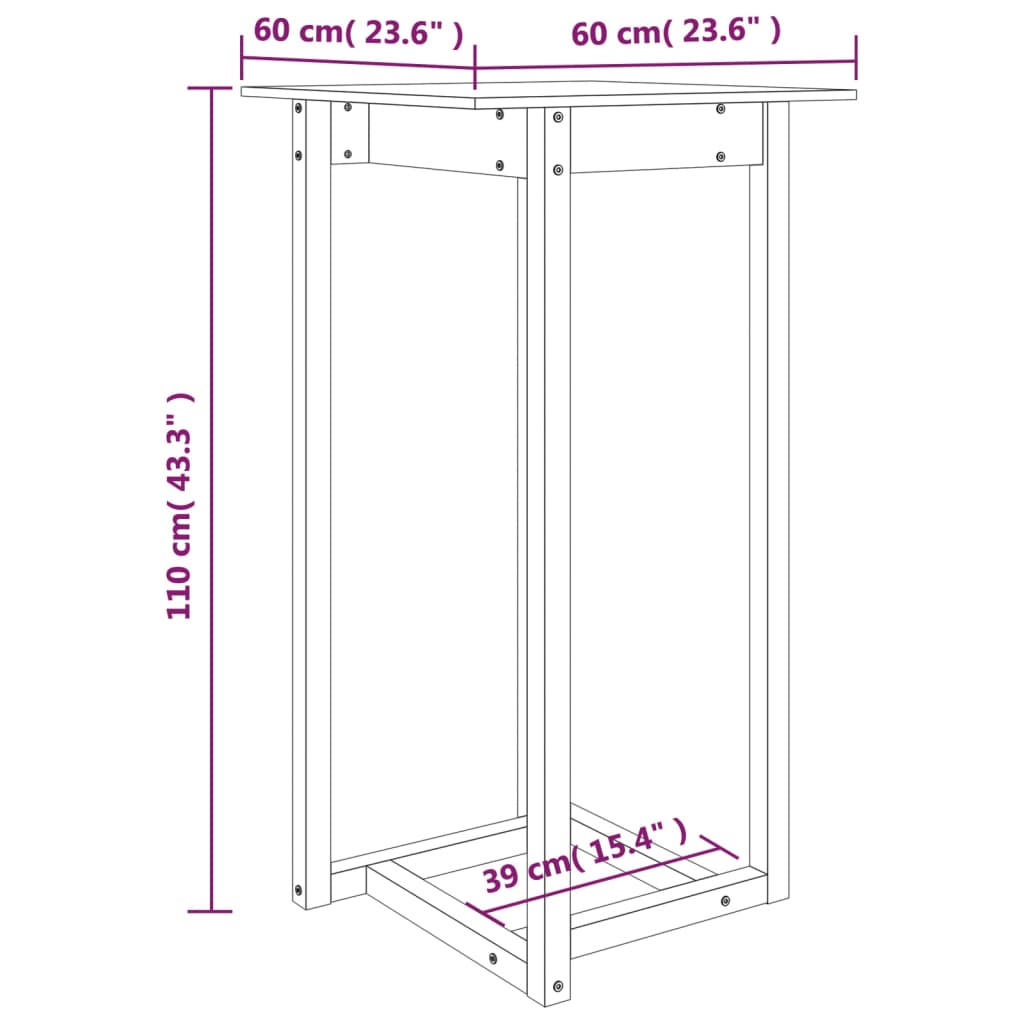 Barra in legno di pino grigio alto tavolo 60x60x110 cm