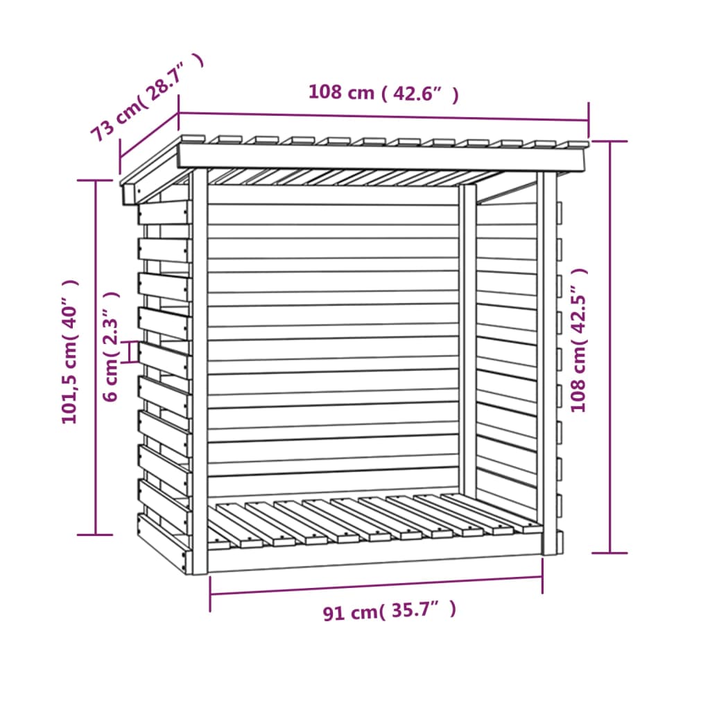 Leñero de madera maciza de pino 108x73x108 cm vidaXL