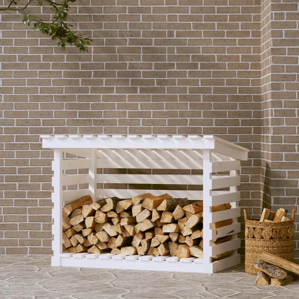 Leñero de madera maciza de pino blanco 108x73x79 cm v7252 Vetonek