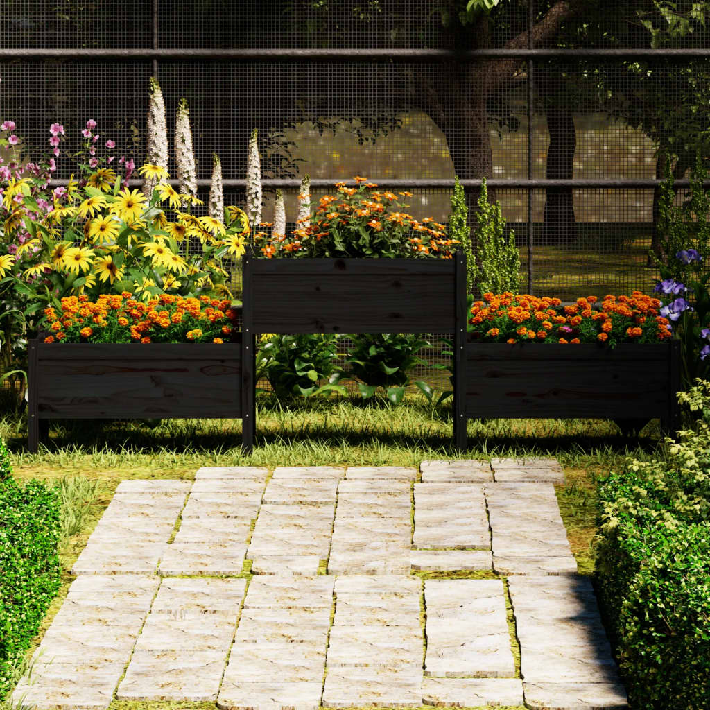 Jardinera madera maciza de pino negro 245,5x44x75 cm v7535 Vetonek