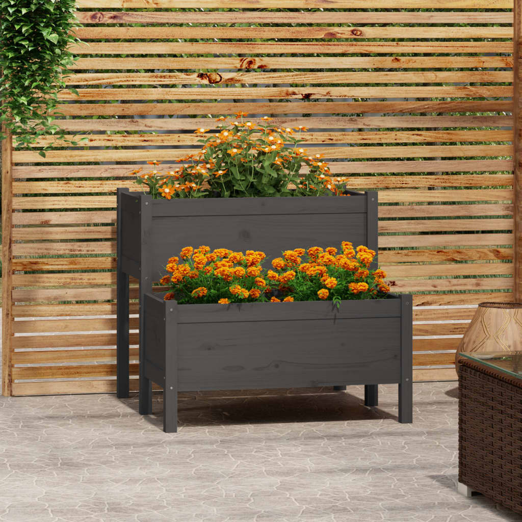 Vetonek Jardinera de madera maciza de pino gris 84,5x84x75 cm