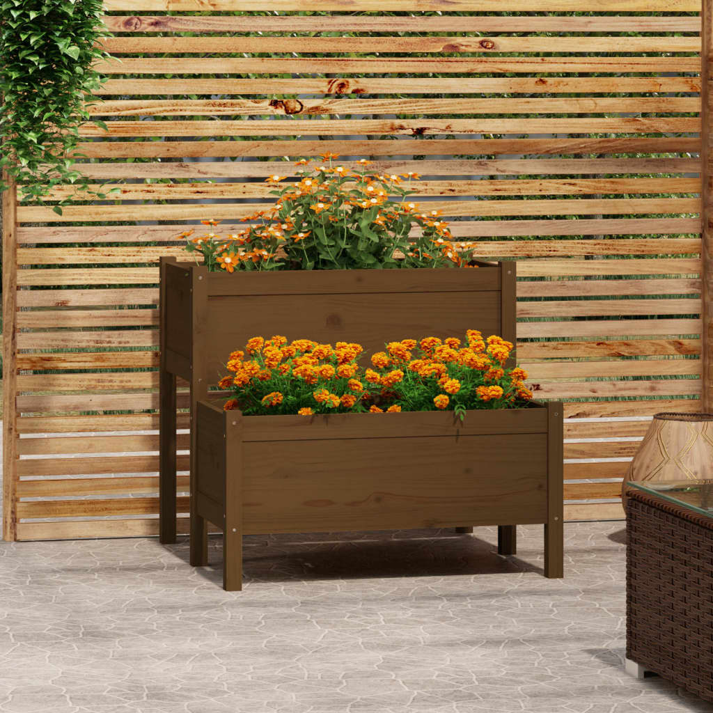 Vetonek Jardinera de madera maciza de pino marrón miel 84,5x84x75 cm