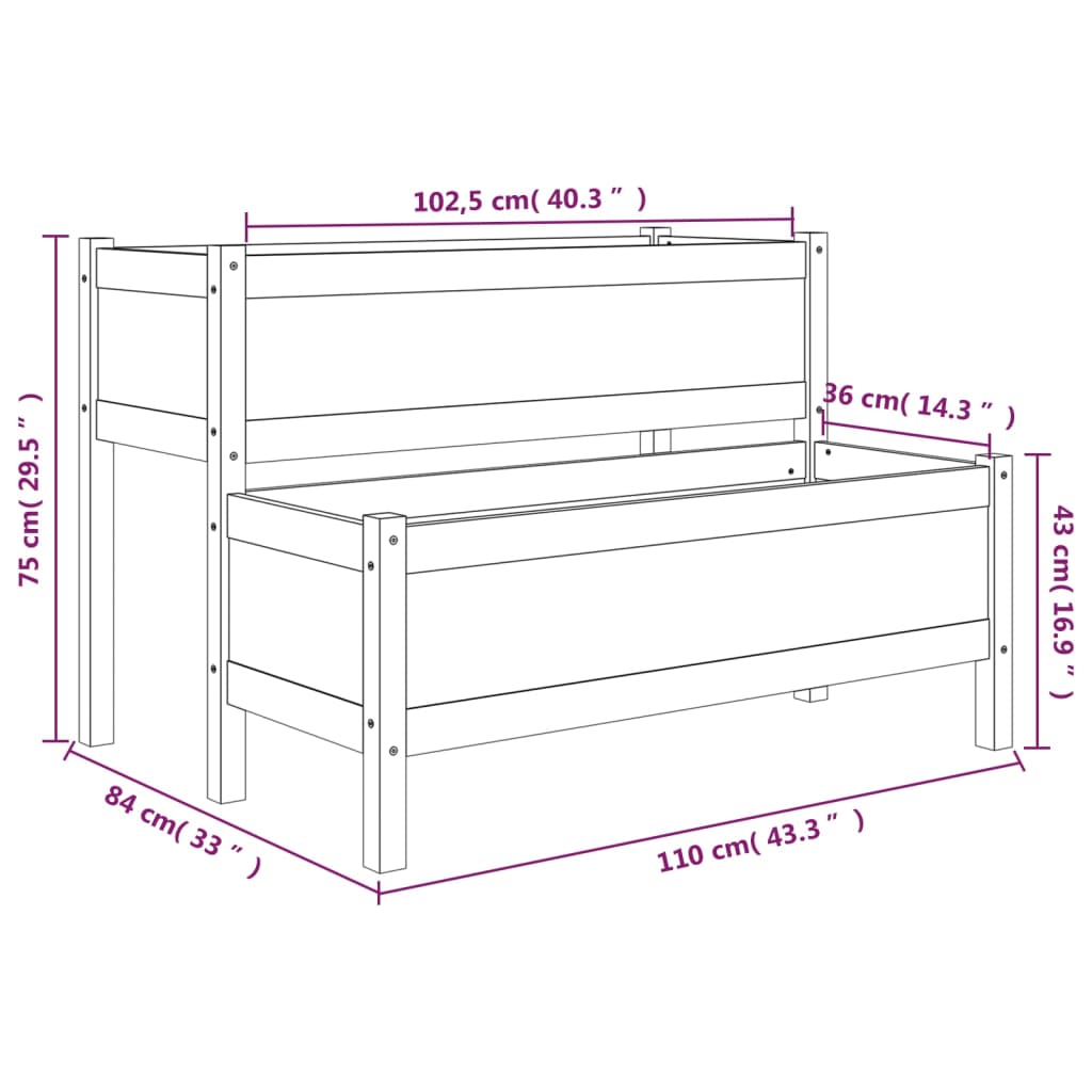 Jardinera de madera maciza de pino 110x84x75 cm