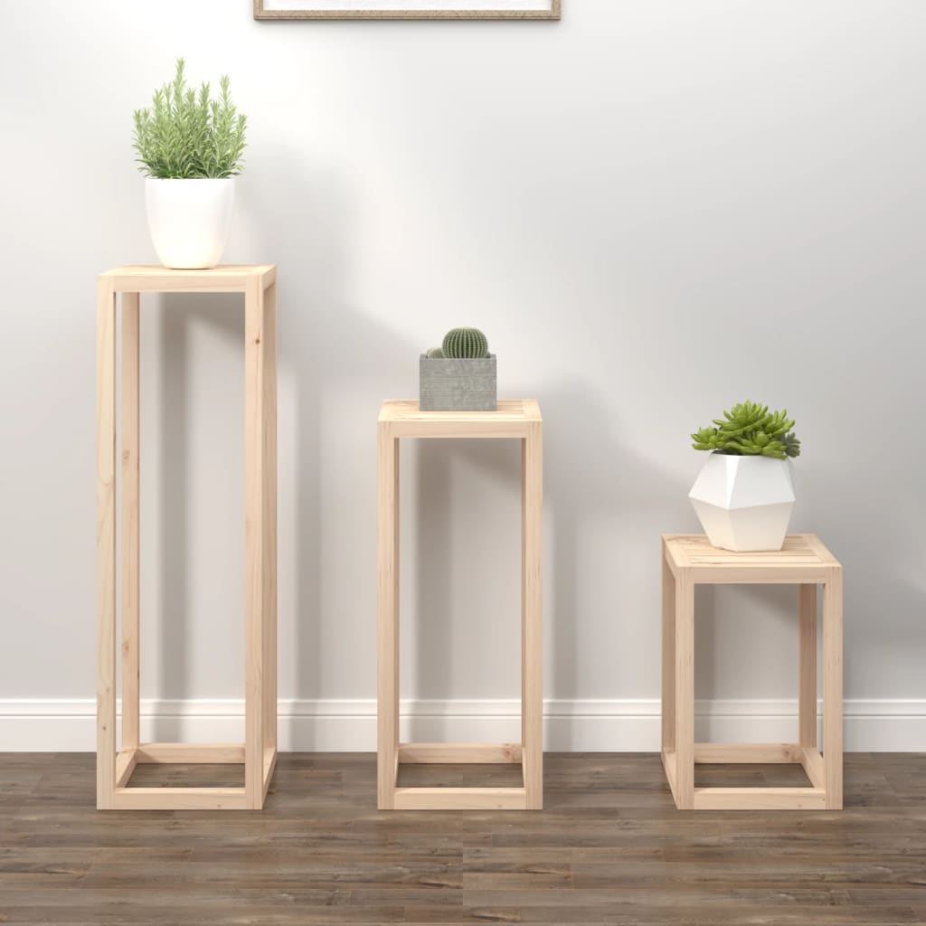 Vetonek Set de soportes para plantas 3 piezas madera maciza de pino