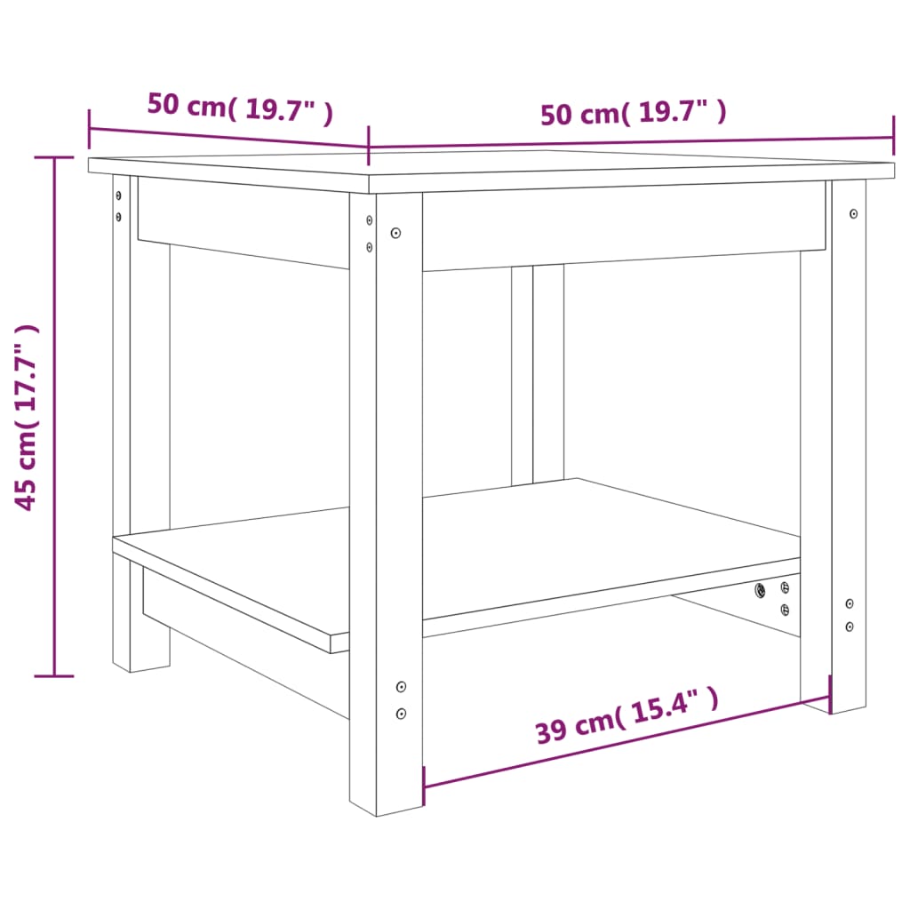 Mesa de centro de madera maciza de pino negra 50x50x45 cm